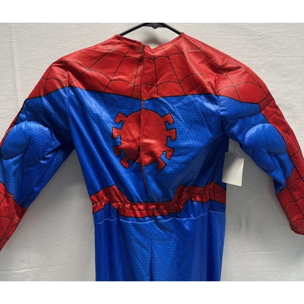 Marvel Spiderman Padded Jumpsuit Costume S 4-7 Muscles Mask Spider Man Costumes